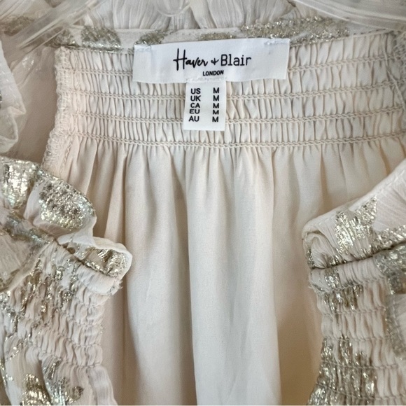 Haver Blair London Boho Top shirt Blouse Tunic Long Sleeve Ivory Pullover MED - Picture 6 of 6